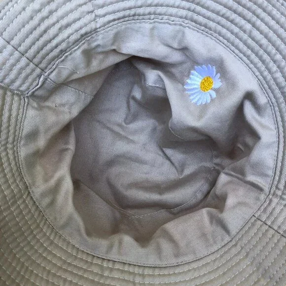 Reversible Bucket Hat Daisy Flower Yellow Khaki Beige Cap One Size Unisex Adult - Picture 5 of 5